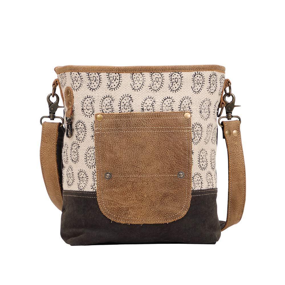 4223 Tango Print Upcycled Canvas & Leather Shoulder Bag S-1436